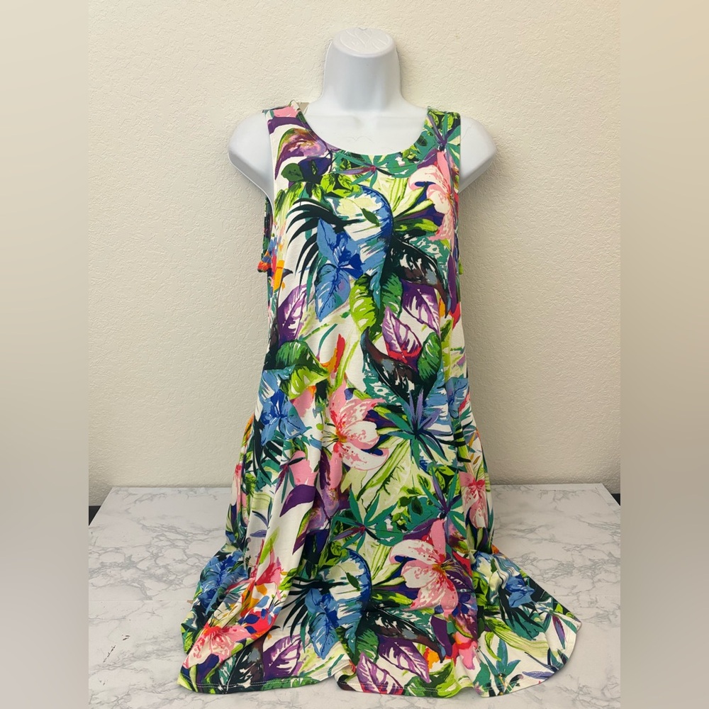 Cupio Pullover Floral Multicolored Print Sleeveless Dress Petite Size PL NWT
